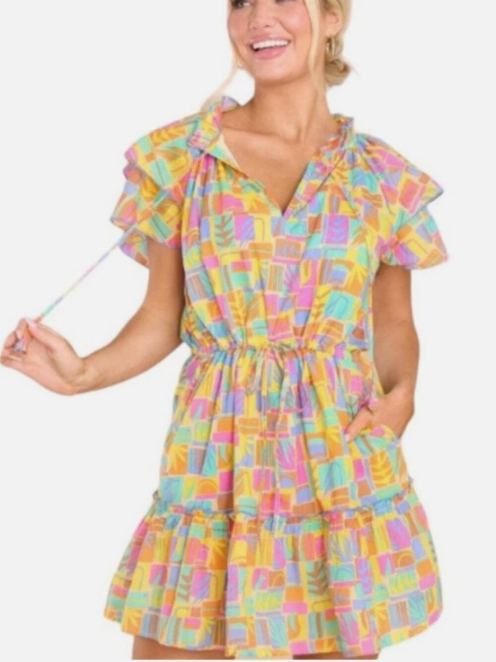 Olivia James The Label Tinsley Tiered Ruffle Hem Mini Dress-Size XS